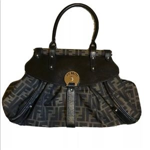 Fendi Logo Handbag Purse Zucca Canvas Buckle Nylon